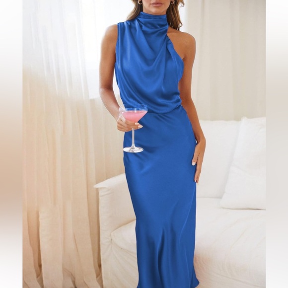 NEW Blue Silk Maxi Dress - Picture 5 of 5